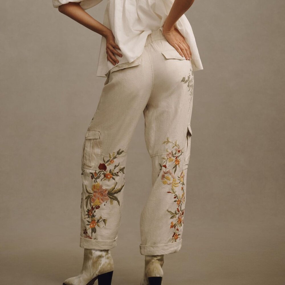 Anthropologie Pilcro Botanical Slim Linen Beach Cargo Pants NWT Size… - Picture 4 of 11